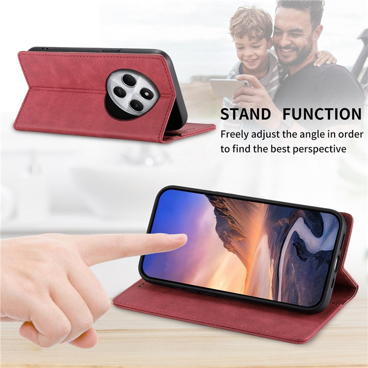 DF-05 Wallet Case For Xiaomi Poco C75 4G / Redmi 14R 5G / 14C 4G RFID Blocking PU Leather Phone Cover - Red