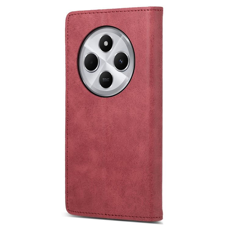 DF-05 Wallet Case For Xiaomi Poco C75 4G / Redmi 14R 5G / 14C 4G RFID Blocking PU Leather Phone Cover - Red