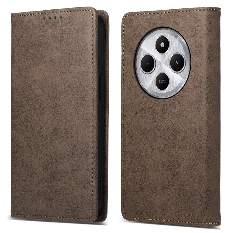 DF-05 Wallet Case For Xiaomi Poco C75 4G / Redmi 14R 5G / 14C 4G RFID Blocking PU Leather Phone Cover - Brown