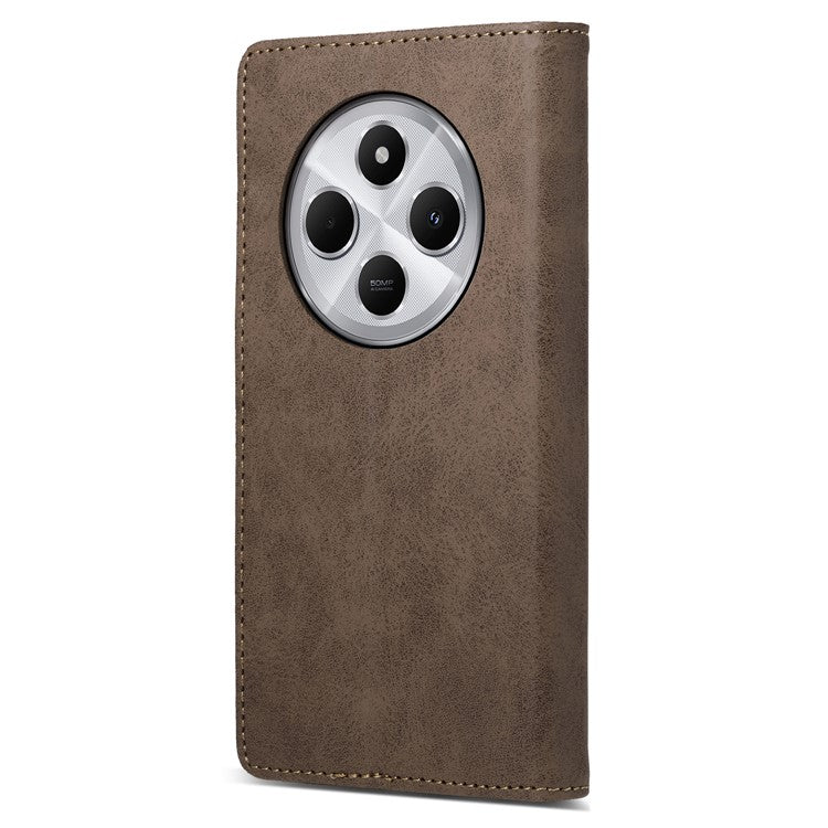 DF-05 Wallet Case For Xiaomi Poco C75 4G / Redmi 14R 5G / 14C 4G RFID Blocking PU Leather Phone Cover - Brown
