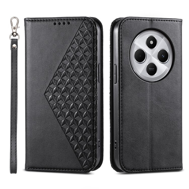 Phone Case For Xiaomi Poco C75 4G / Redmi 14R 5G / 14C 4G Calf Texture PU Leather Phone Cover with Wallet - Black