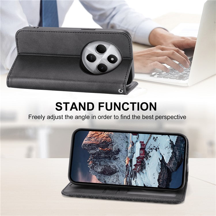 Phone Case For Xiaomi Poco C75 4G / Redmi 14R 5G / 14C 4G Calf Texture PU Leather Phone Cover with Wallet - Black