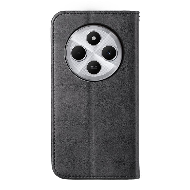 Phone Case For Xiaomi Poco C75 4G / Redmi 14R 5G / 14C 4G Calf Texture PU Leather Phone Cover with Wallet - Black