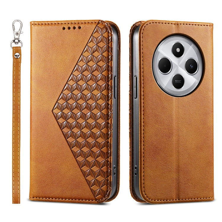 Phone Case For Xiaomi Poco C75 4G / Redmi 14R 5G / 14C 4G Calf Texture PU Leather Phone Cover with Wallet - Yellow