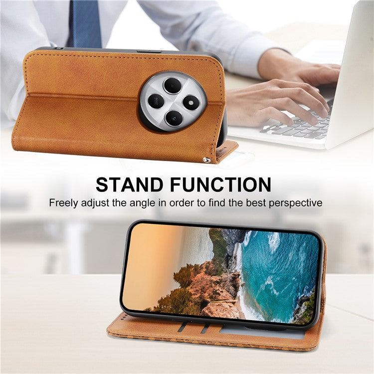 Phone Case For Xiaomi Poco C75 4G / Redmi 14R 5G / 14C 4G Calf Texture PU Leather Phone Cover with Wallet - Yellow