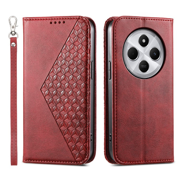 Phone Case For Xiaomi Poco C75 4G / Redmi 14R 5G / 14C 4G Calf Texture PU Leather Phone Cover with Wallet - Red