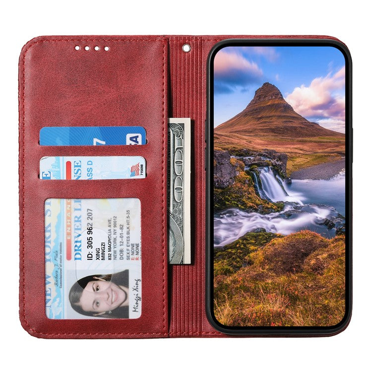 Phone Case For Xiaomi Poco C75 4G / Redmi 14R 5G / 14C 4G Calf Texture PU Leather Phone Cover with Wallet - Red