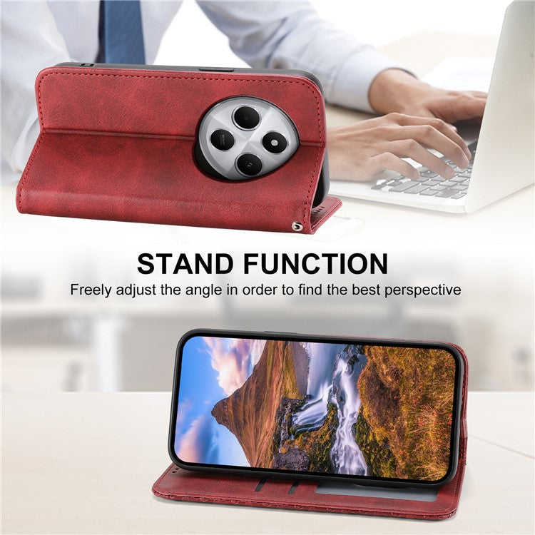 Phone Case For Xiaomi Poco C75 4G / Redmi 14R 5G / 14C 4G Calf Texture PU Leather Phone Cover with Wallet - Red
