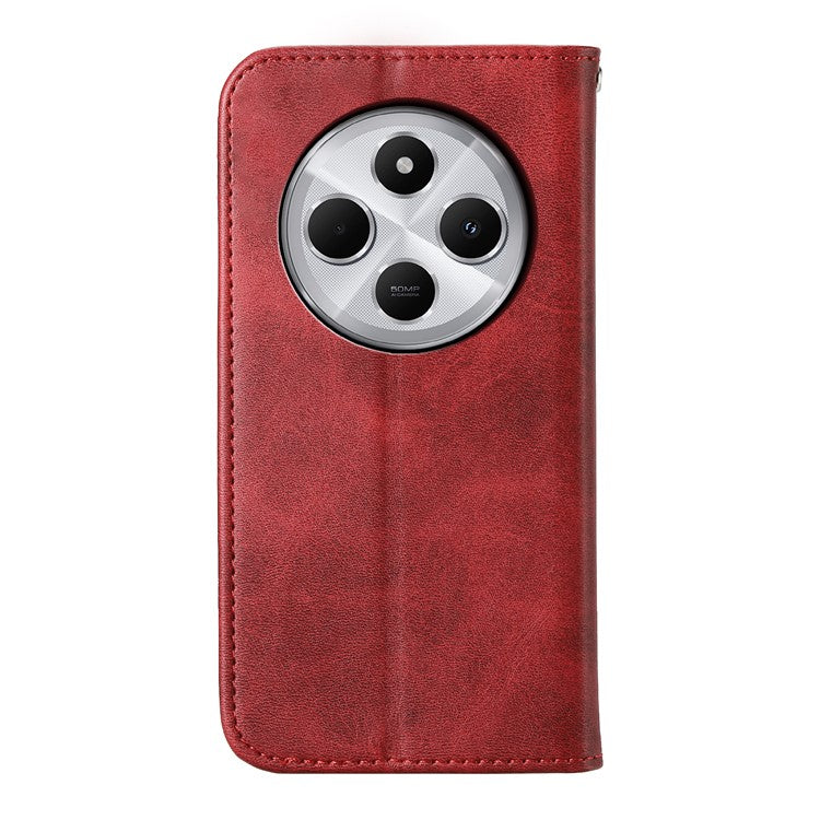 Phone Case For Xiaomi Poco C75 4G / Redmi 14R 5G / 14C 4G Calf Texture PU Leather Phone Cover with Wallet - Red