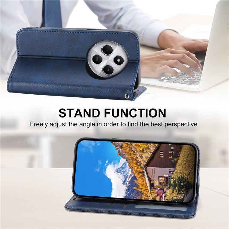 Phone Case For Xiaomi Poco C75 4G / Redmi 14R 5G / 14C 4G Calf Texture PU Leather Phone Cover with Wallet - Blue