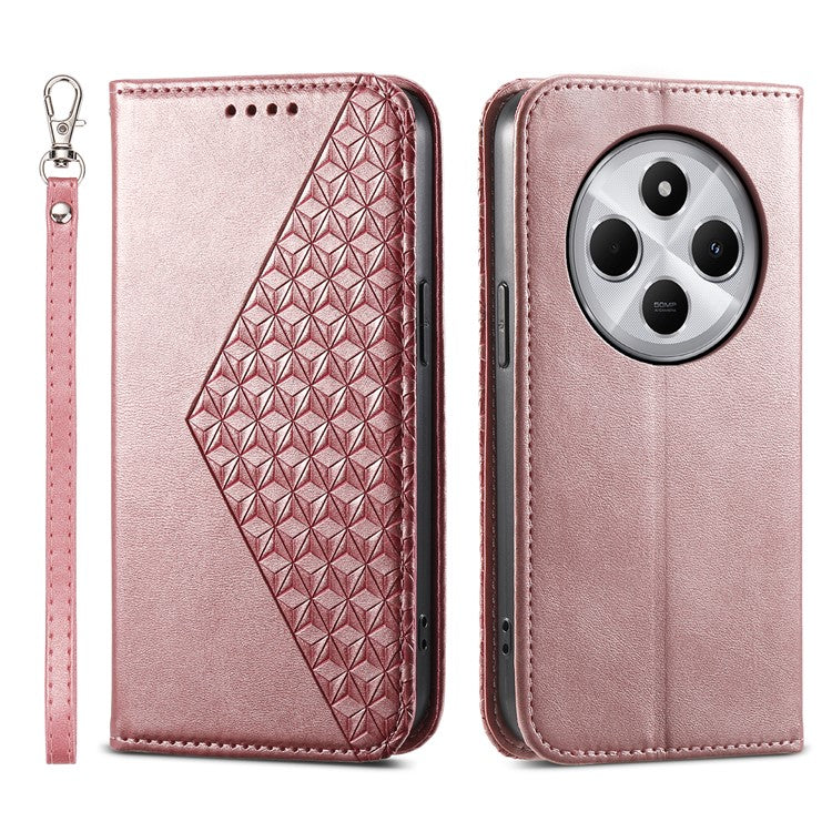 Phone Case For Xiaomi Poco C75 4G / Redmi 14R 5G / 14C 4G Calf Texture PU Leather Phone Cover with Wallet - Rose Gold