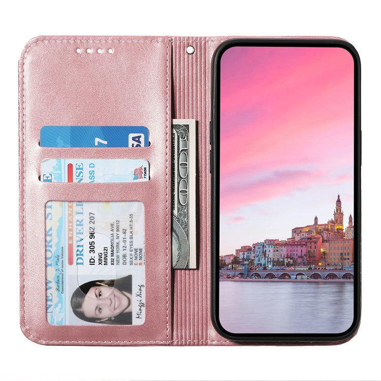 Phone Case For Xiaomi Poco C75 4G / Redmi 14R 5G / 14C 4G Calf Texture PU Leather Phone Cover with Wallet - Rose Gold