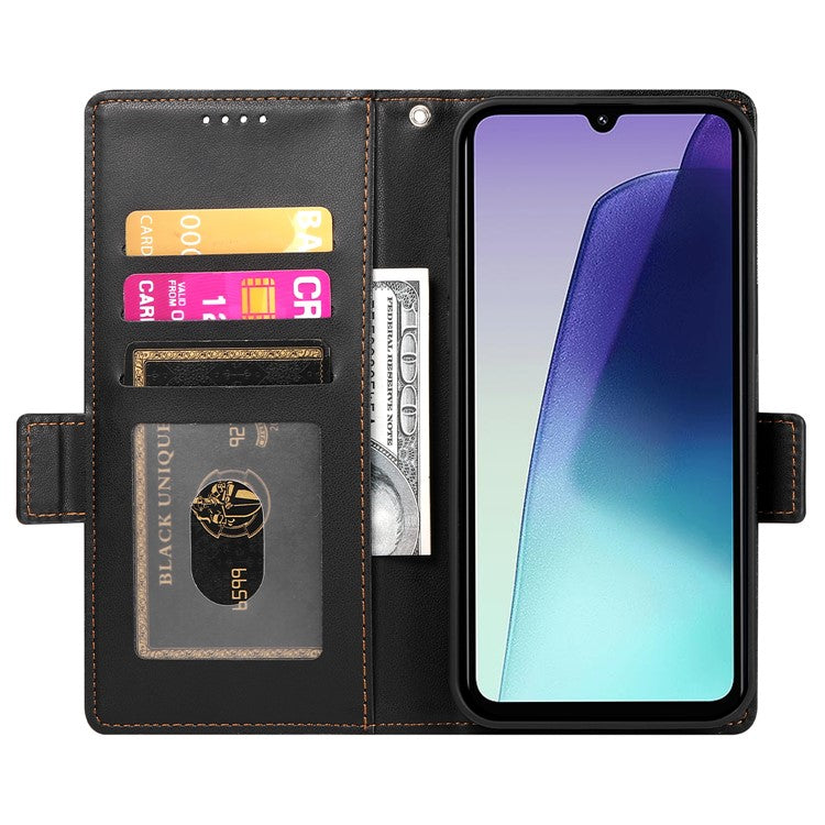 DF-010 Stand Case For Xiaomi Poco C75 4G / Redmi 14R 5G / 14C 4G PU Leather Wallet Phone Cover - Black