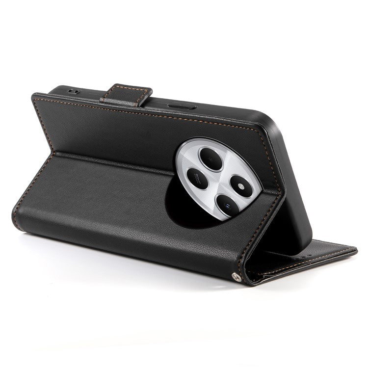 DF-010 Stand Case For Xiaomi Poco C75 4G / Redmi 14R 5G / 14C 4G PU Leather Wallet Phone Cover - Black