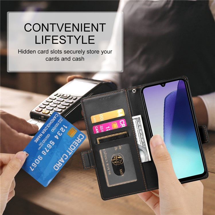 DF-010 Stand Case For Xiaomi Poco C75 4G / Redmi 14R 5G / 14C 4G PU Leather Wallet Phone Cover - Black