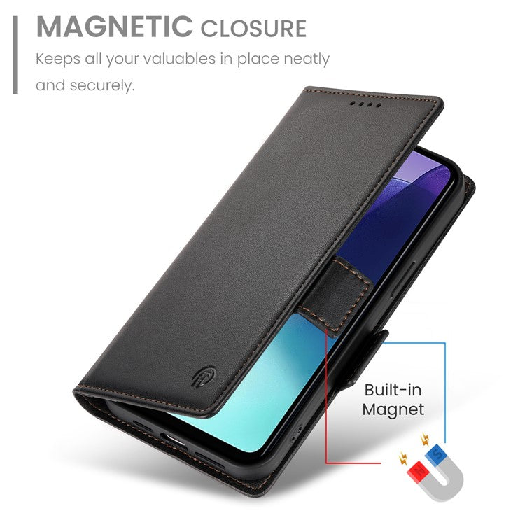 DF-010 Stand Case For Xiaomi Poco C75 4G / Redmi 14R 5G / 14C 4G PU Leather Wallet Phone Cover - Black