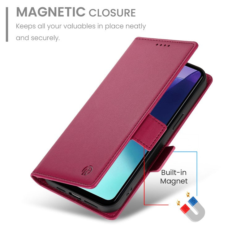 DF-010 Stand Case For Xiaomi Poco C75 4G / Redmi 14R 5G / 14C 4G PU Leather Wallet Phone Cover - Wine Red