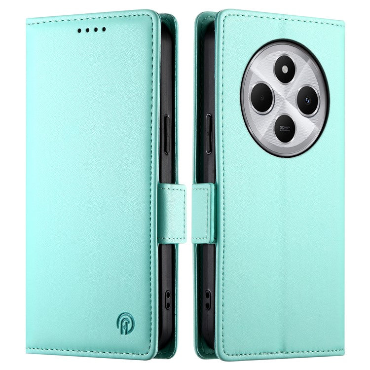 DF-010 Stand Case For Xiaomi Poco C75 4G / Redmi 14R 5G / 14C 4G PU Leather Wallet Phone Cover - Mint Green