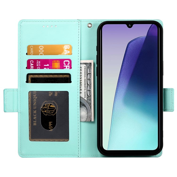 DF-010 Stand Case For Xiaomi Poco C75 4G / Redmi 14R 5G / 14C 4G PU Leather Wallet Phone Cover - Mint Green
