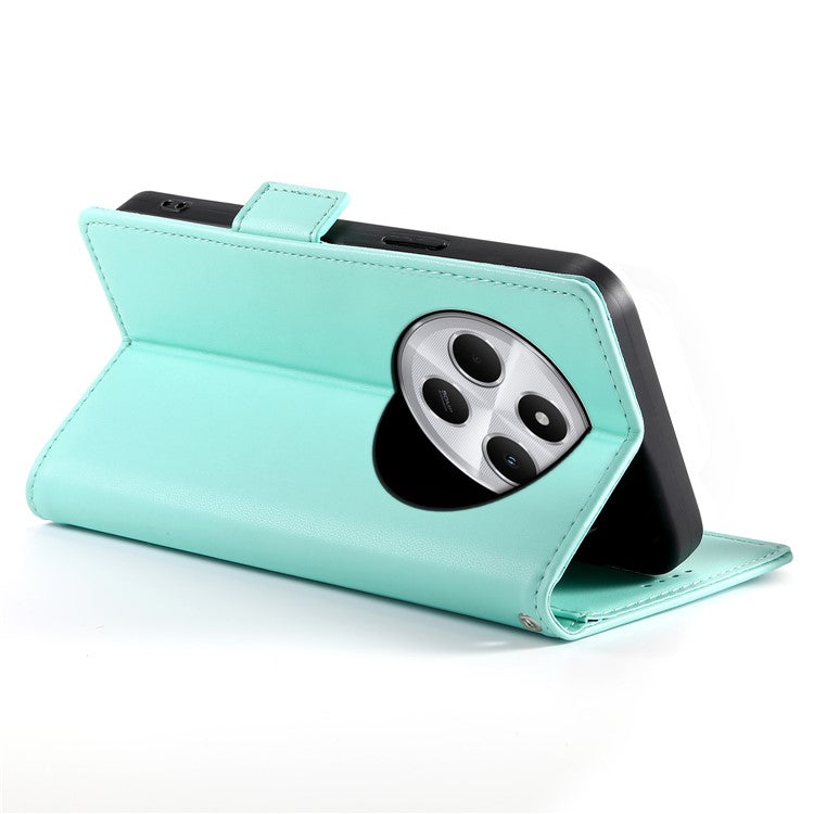 DF-010 Stand Case For Xiaomi Poco C75 4G / Redmi 14R 5G / 14C 4G PU Leather Wallet Phone Cover - Mint Green