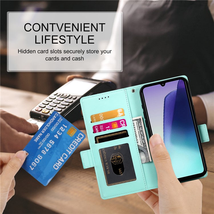 DF-010 Stand Case For Xiaomi Poco C75 4G / Redmi 14R 5G / 14C 4G PU Leather Wallet Phone Cover - Mint Green