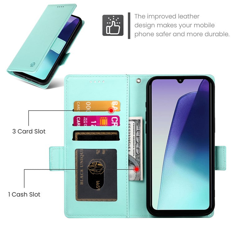 DF-010 Stand Case For Xiaomi Poco C75 4G / Redmi 14R 5G / 14C 4G PU Leather Wallet Phone Cover - Mint Green