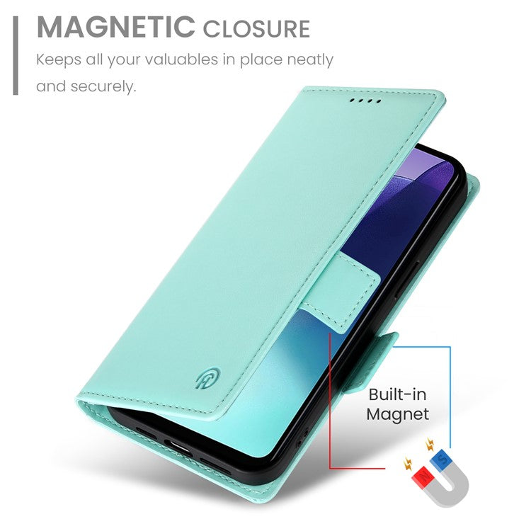 DF-010 Stand Case For Xiaomi Poco C75 4G / Redmi 14R 5G / 14C 4G PU Leather Wallet Phone Cover - Mint Green