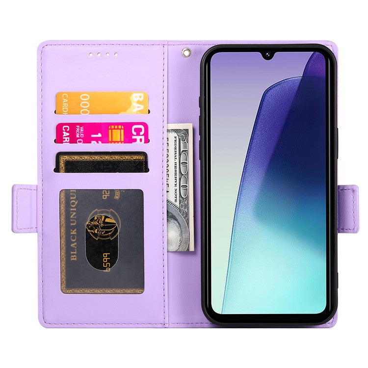 DF-010 Stand Case For Xiaomi Poco C75 4G / Redmi 14R 5G / 14C 4G PU Leather Wallet Phone Cover - Purple
