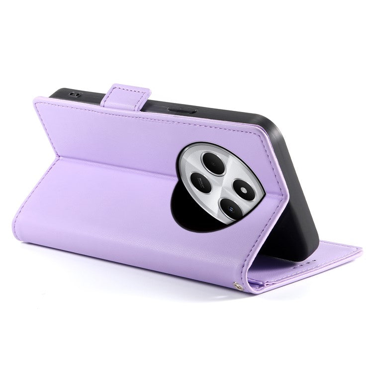 DF-010 Stand Case For Xiaomi Poco C75 4G / Redmi 14R 5G / 14C 4G PU Leather Wallet Phone Cover - Purple