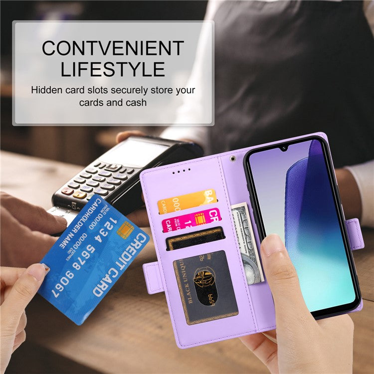 DF-010 Stand Case For Xiaomi Poco C75 4G / Redmi 14R 5G / 14C 4G PU Leather Wallet Phone Cover - Purple