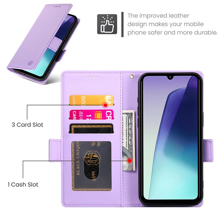 DF-010 Stand Case For Xiaomi Poco C75 4G / Redmi 14R 5G / 14C 4G PU Leather Wallet Phone Cover - Purple