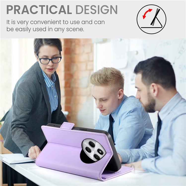 DF-010 Stand Case For Xiaomi Poco C75 4G / Redmi 14R 5G / 14C 4G PU Leather Wallet Phone Cover - Purple