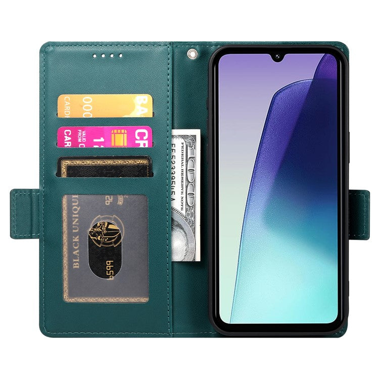 DF-010 Stand Case For Xiaomi Poco C75 4G / Redmi 14R 5G / 14C 4G PU Leather Wallet Phone Cover - Blackish Green