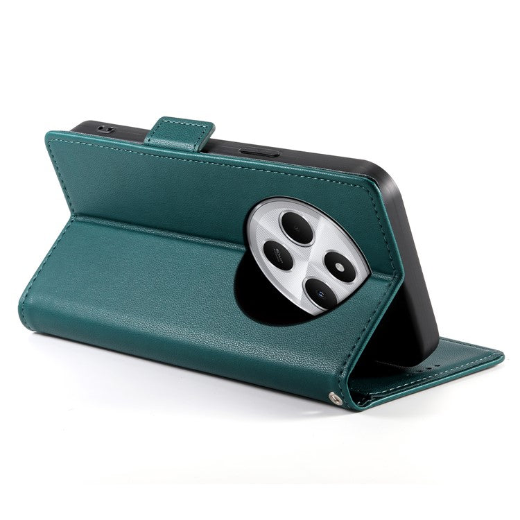 DF-010 Stand Case For Xiaomi Poco C75 4G / Redmi 14R 5G / 14C 4G PU Leather Wallet Phone Cover - Blackish Green