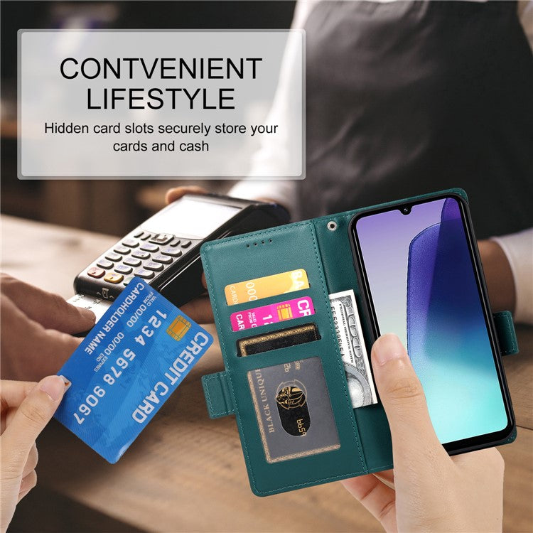 DF-010 Stand Case For Xiaomi Poco C75 4G / Redmi 14R 5G / 14C 4G PU Leather Wallet Phone Cover - Blackish Green