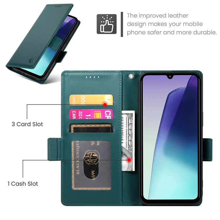 DF-010 Stand Case For Xiaomi Poco C75 4G / Redmi 14R 5G / 14C 4G PU Leather Wallet Phone Cover - Blackish Green
