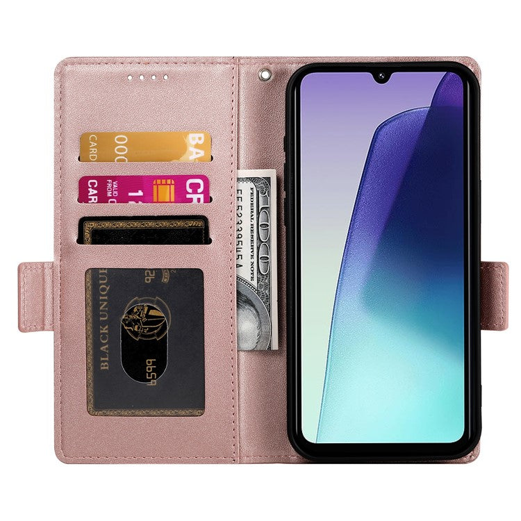 DF-010 Stand Case For Xiaomi Poco C75 4G / Redmi 14R 5G / 14C 4G PU Leather Wallet Phone Cover - Rose Gold