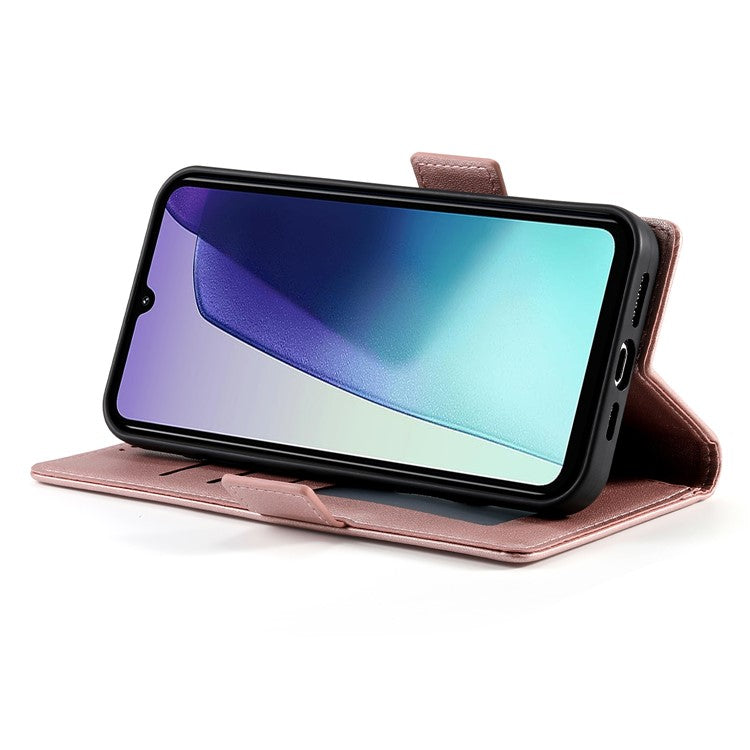 DF-010 Stand Case For Xiaomi Poco C75 4G / Redmi 14R 5G / 14C 4G PU Leather Wallet Phone Cover - Rose Gold