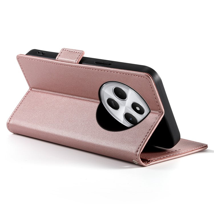 DF-010 Stand Case For Xiaomi Poco C75 4G / Redmi 14R 5G / 14C 4G PU Leather Wallet Phone Cover - Rose Gold