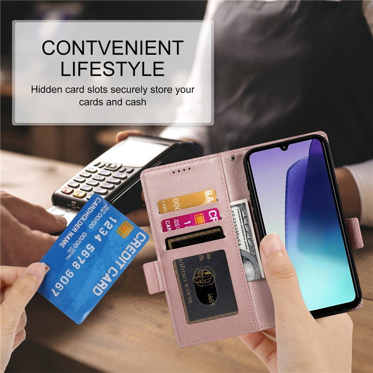 DF-010 Stand Case For Xiaomi Poco C75 4G / Redmi 14R 5G / 14C 4G PU Leather Wallet Phone Cover - Rose Gold