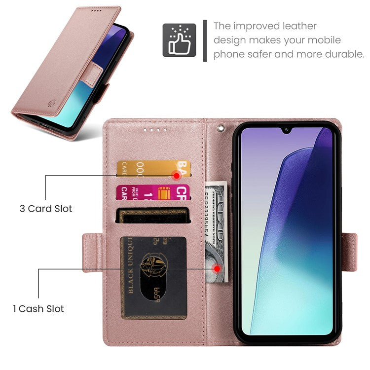 DF-010 Stand Case For Xiaomi Poco C75 4G / Redmi 14R 5G / 14C 4G PU Leather Wallet Phone Cover - Rose Gold