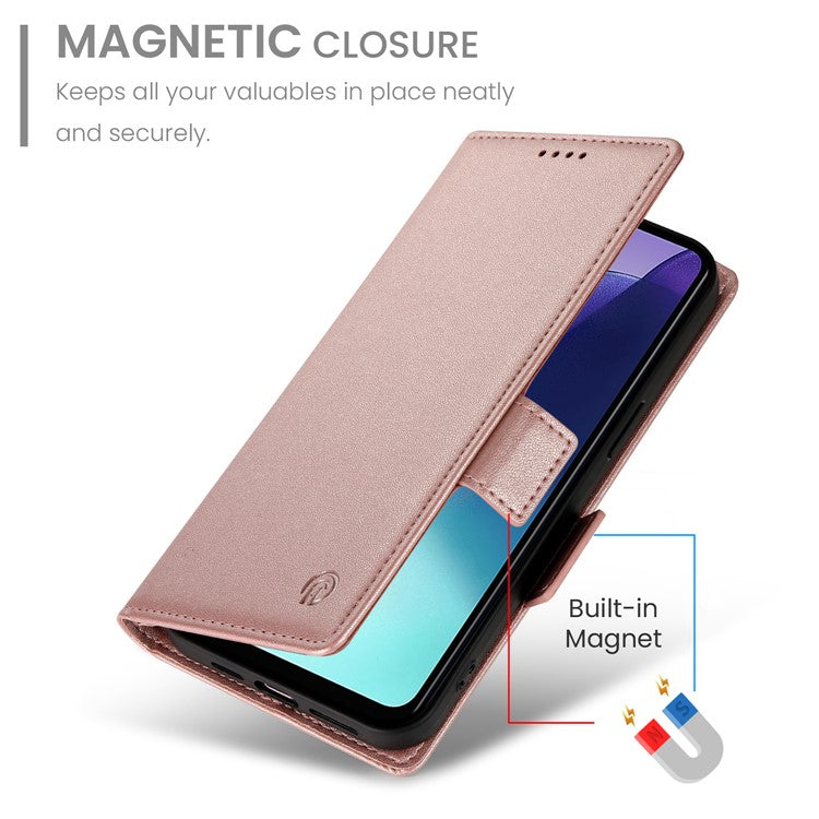 DF-010 Stand Case For Xiaomi Poco C75 4G / Redmi 14R 5G / 14C 4G PU Leather Wallet Phone Cover - Rose Gold