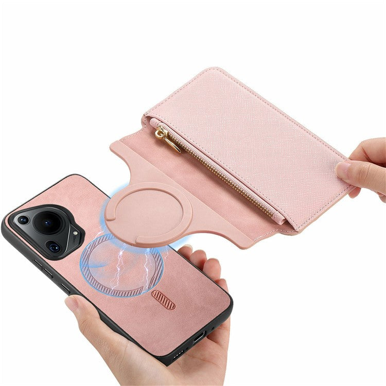 CASENEO For Huawei Pura 70 Ultra Case Cross Texture Leather Detachable Magnetic Phone Cover - Pink