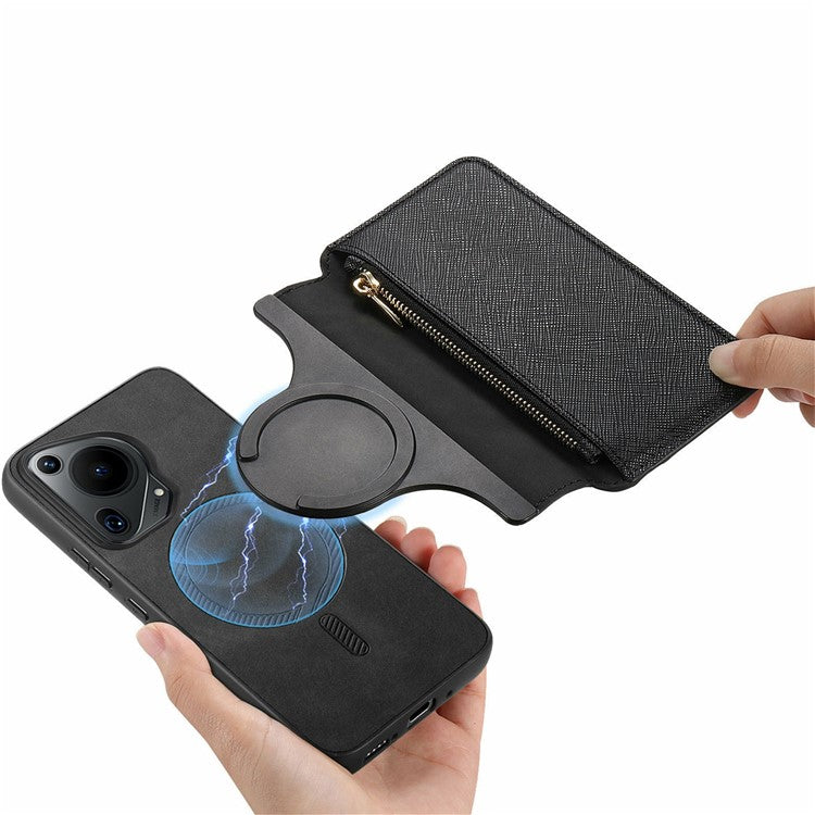 CASENEO For Huawei Pura 70 Ultra Case Cross Texture Leather Detachable Magnetic Phone Cover - Black