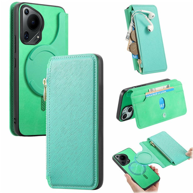 CASENEO For Huawei Pura 70 Ultra Case Cross Texture Leather Detachable Magnetic Phone Cover - Green