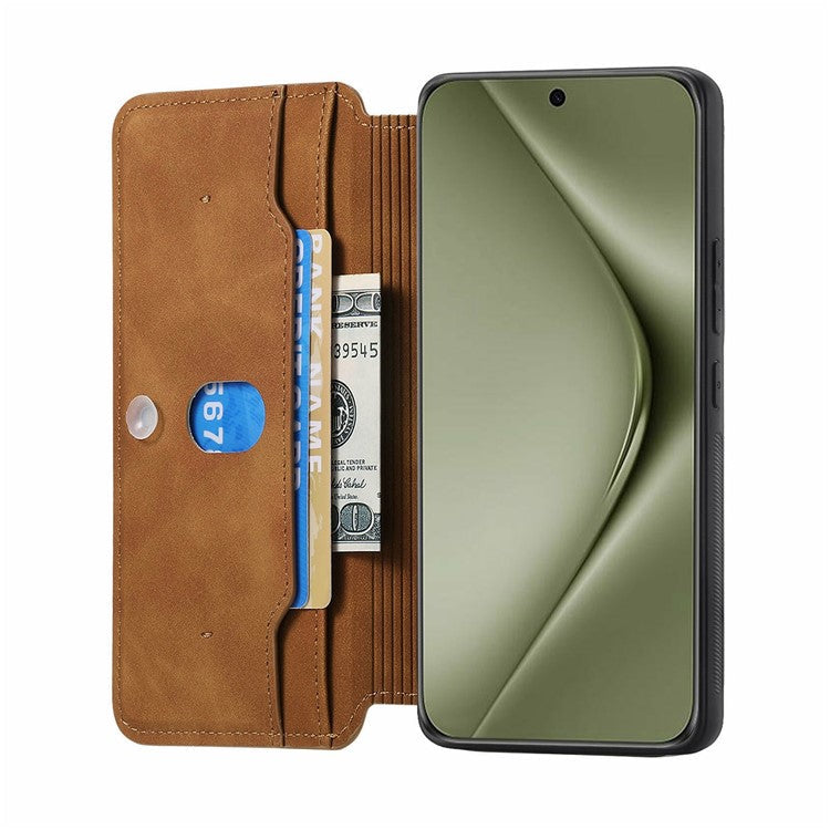 CASENEO For Huawei Pura 70 Ultra Case Cross Texture Leather Detachable Magnetic Phone Cover - Brown