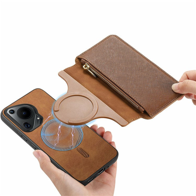 CASENEO For Huawei Pura 70 Ultra Case Cross Texture Leather Detachable Magnetic Phone Cover - Brown