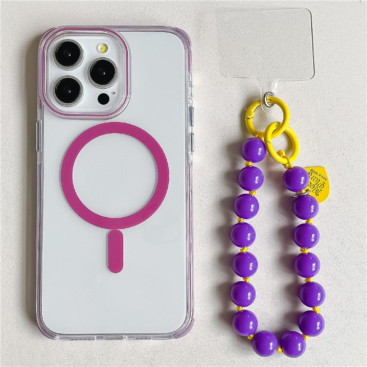 For iPhone 16 Pro Case Compatible with MagSafe PC+TPU Clear Anti-Drop Phone Cover with Wrist Chain - Purple