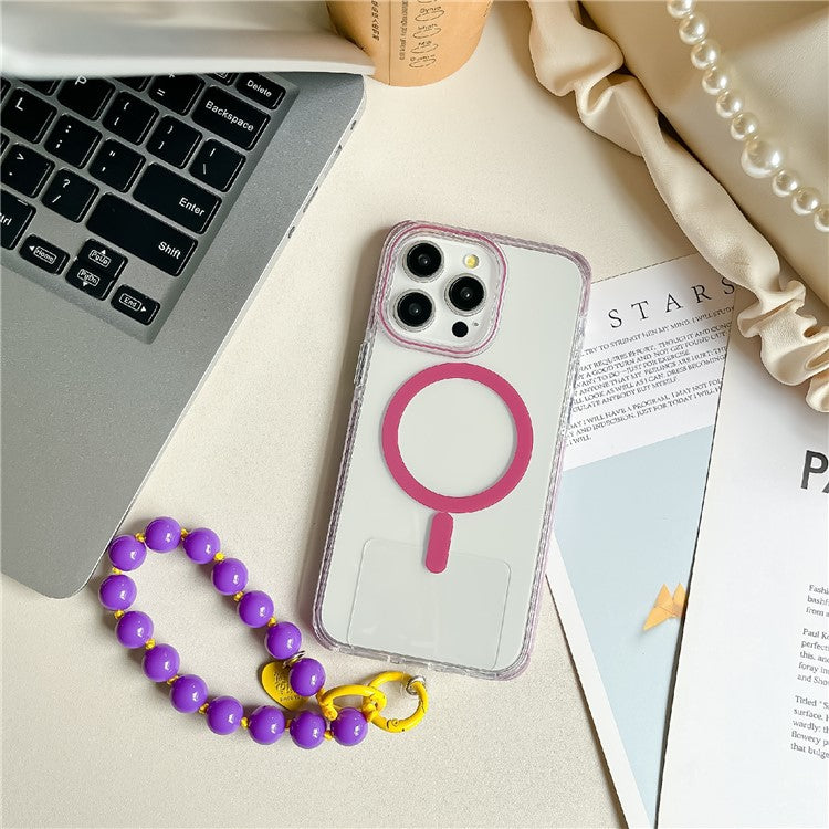 For iPhone 16 Pro Case Compatible with MagSafe PC+TPU Clear Anti-Drop Phone Cover with Wrist Chain - Purple
