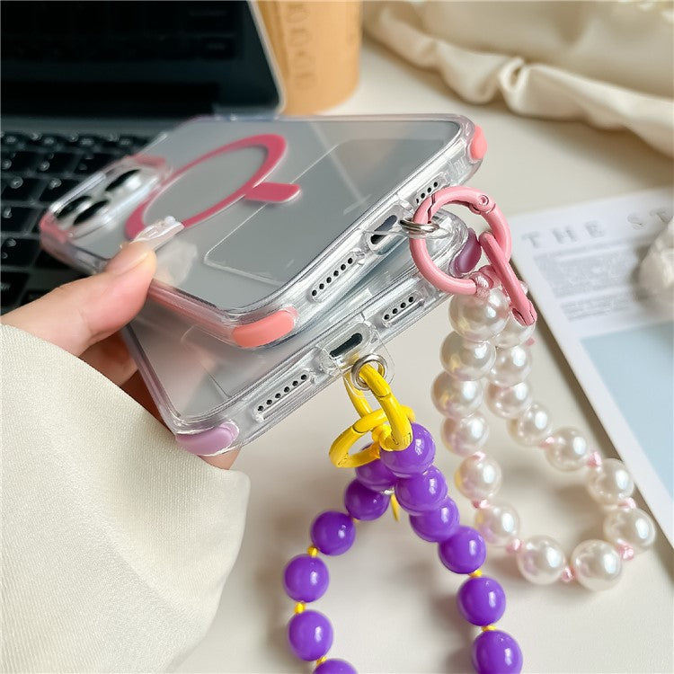 For iPhone 16 Pro Case Compatible with MagSafe PC+TPU Clear Anti-Drop Phone Cover with Wrist Chain - Purple